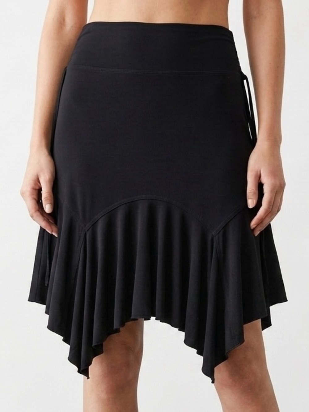 Y2K Black Handkerchief Hem Ruffle Skirt Side Ties Pixie Fairy Women L stretch